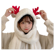 Christmas Cute Deer Antlers Hat Scarves With Hat Gloves Integrated Female Winter Warm Scarf Schoolgirl Three Sets