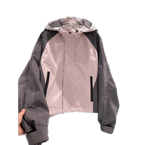 Contrast color matching short hooded jacket for women autumn new style fashionable casual versatile windproof jacket