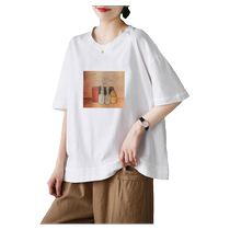 Summer solid color short-sleeved t-shirt for women loose cotton casual large size right shoulder half-sleeved 2024 trendy brand top new style