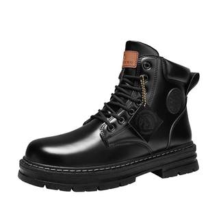 马丁靴男款冬季加绒加厚高帮棉鞋防水防滑黑色皮靴运动工装雪地靴
