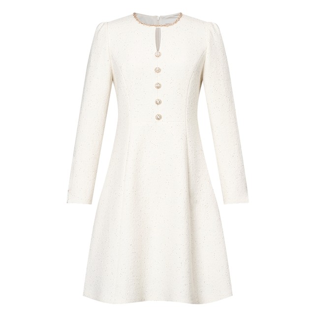 Claire Tier 2025 Spring Wool Fragrance Commuting Style Lady A-Line Skirt Dress