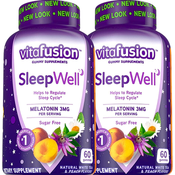 Vitafusion ນໍາເຂົ້າສໍາລັບຜູ້ໃຫຍ່ melatonin gummies sleepwell ເມັດຫຼຸດ melanin ນອນເຂົ້າຫນົມອົມ 60 ແຄບຊູນ * 2
