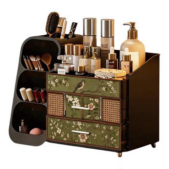 Retro multi-compartment drawer-type desktop cosmetics storage box