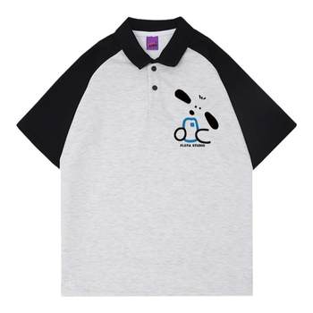 CSVQ fun dog print color matching raglan sleeve slim polo collar short-sleeved T-shirt men and women casual top summer