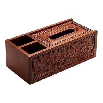 Solid wood mahogany chinese multi-function tissue box