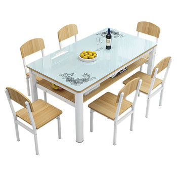 ຕາຕະລາງສອງຊັ້ນສີ່ຫລ່ຽມຫ້ອງຂະຫນາດນ້ອຍຫ້ອງໂຖງແກ້ວ tempered dining table and chair 4 people 6 people home dining table ໂຕະຂະຫນາດນ້ອຍ