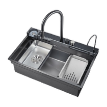 Submarine rainwater waterfall sink kitchen handmade sink 304 stainless steel nano sink digital display waterfall basin