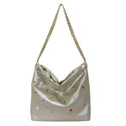 Large-Capacity Women's Bag 2026 New Summer High-End Light Luxury Chain Shoulder Bag Silver Tote Bucket Bag
