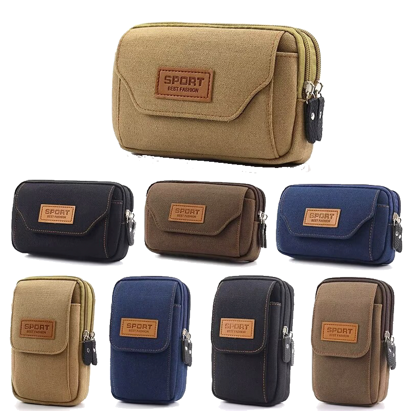 Canvas mobile phone bag men's waist bag wear belt mobile phone case