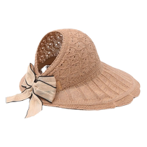 Summer new womens sun hat foldable sun hat sun protection large brim bow versatile hollow top rolled straw hat