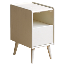 Genji Muyu table de chevet en bois massif style crème table de chevet ultra-étroite petit appartement blanc simple petite armoire avec lumière