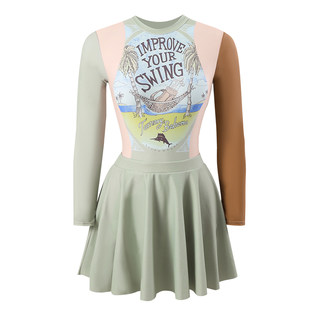 Aystudio New Swimsuit for Women Dopamine Girl Sports One-Piece Color-Blocking Hot Spring Long-Sleeve Surfing Suit Diving Suit