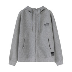 Ah Yi hooded gray sweatshirt for women spring and autumn lazy style loose zipper plus velvet gray casual cardigan jacket