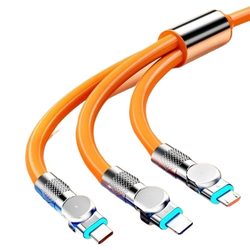 ສາຍສາກ Jet data 3-in-one 240W super fast charging cable multi-function rotation 180 degree rotation one-to-three fast charging cable ເຫມາະສໍາລັບ Huawei Apple Android ສາຍສາກ typec rotatable