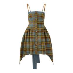 Long Live the Galaxy Sunflower Plaid Seaside Sunflower Plaid Suspender Irregular Dress ສໍາລັບແມ່ຍິງ