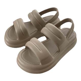 细细条 韩式风时尚防滑厚底凉鞋女夏季简约纯色踩屎感百搭沙滩鞋