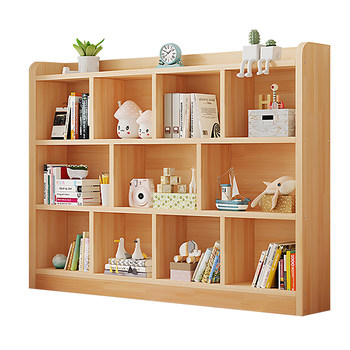 Solid wood bookshelves floor-standing children's bookcase integrated wall low cabinet household simple grid storage storage cabinet