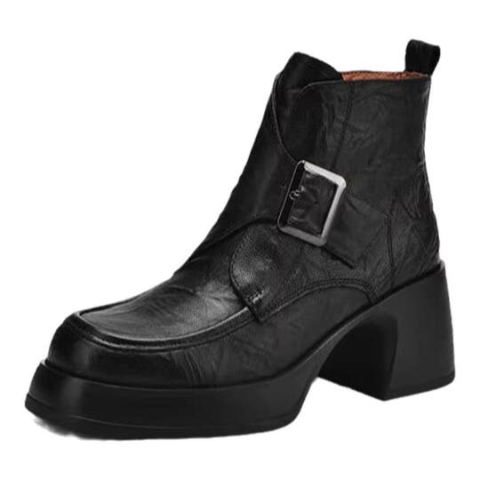 Small thick sole round toe chunky heel short boots