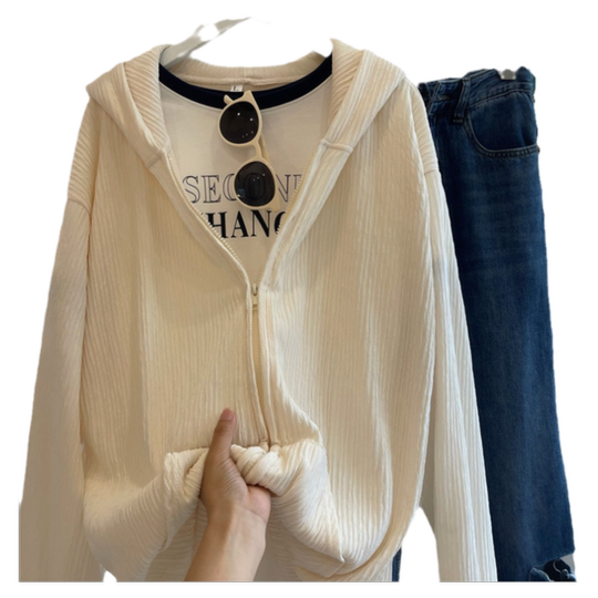 Damen-Sonnenschutzkleidung, lockere Kapuze, dünne Strickjacke, Sonnenschutzkleidung