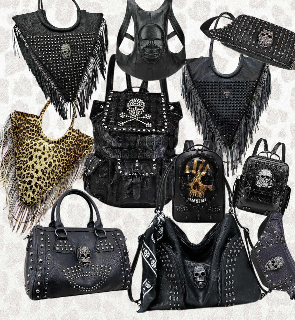 (Continuously updated export clearance) Gothic skull commuter tote bag/crossbody bag, men's and women's backpack/crossbody bag