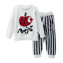Q21 Childrens Class A Warm Home Clothing Set for Boys and Girls Half Velvet Baby Cute Embroidered Pajamas Autumn and Winter New Style