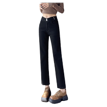 Tangshi New 24 Spring and Autumn High Waist Jeans Womens Slim Straight Elastic Cigarette Pants Trendy Black Pants