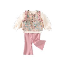 Girls Suits Autumn Clothing 2024 New Fashionable Baby Princess Tops Childrens Pants Spring and Autumn Childrens Three-piece Set
