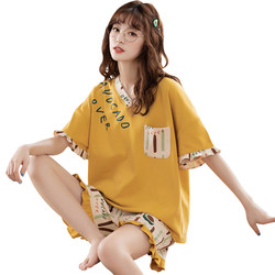 Pajamas female summer cotton short -sleeved shorts in summer 2023 new summer large size can wear home clothing suits