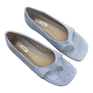 Women's large-fiber leather open-toed suede sandals with flat heel