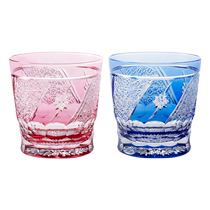(Self-operated) Japanese KAGAMI Edo Kiriko Chrysanthemum and Flower Locke Cup to Cup Crystal Glass Whiskey Cup