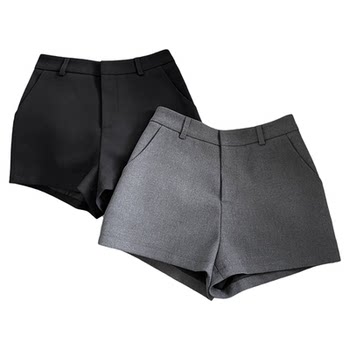 Fasc homemade high-waisted black suit shorts for women 2025 new autumn wear gray small slim hot pants