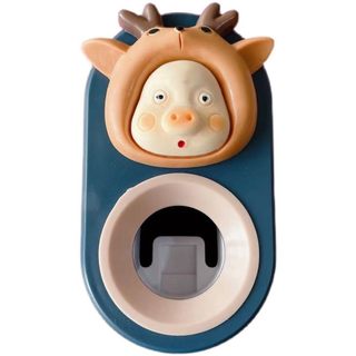 卡通自动挤牙膏神器男孩女孩儿童壁挂式牙膏按压器免打孔置物架子