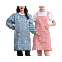 Korean style long-sleeved canvas apron for womens home kitchen cooking coveralls anti-fouling breathable catering work clothes apron