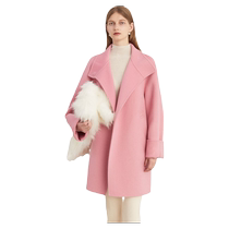 DPLAY winter wear 100 wool pink stand-up collar large sleeves short double-sided woolen coat
