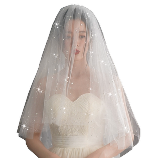 Love under the moon double layer veil headpiece