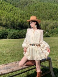 川西旅游穿搭女秋冬云南度假泡泡袖仙气短裙异域风波西米亚连衣裙