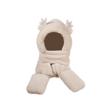 Bear Hat Scarf Gloves One-piece Womens Autumn and Winter Plush Thickened Hooded Three-piece Set Warm and Cute Winter Trendy