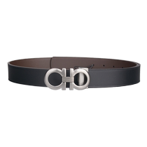 (Self-operated) FERRAGAMO Mens classic simple cowhide smooth buckle black belt belt