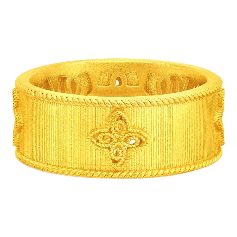 Chow Tai Fook gold silk brocade four-petal flower pure gold gold closed ring female EOF1712 gift