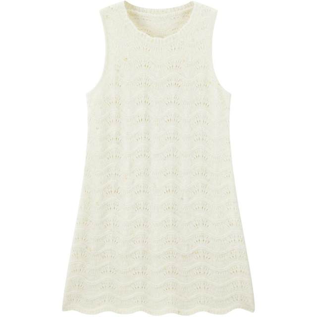 Leting Korean style loose vest dress women's winter new style hollow wavy crochet design knitted dress