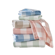 Muji towel pure cotton Japanese absorbent face wash plaid face towel household cotton striped bath towel pure cotton Xinjiang cotton