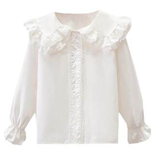 Girls pure cotton doll collar long-sleeved shirt spring and autumn 2025 new style medium and large children fashionable children's white performance top