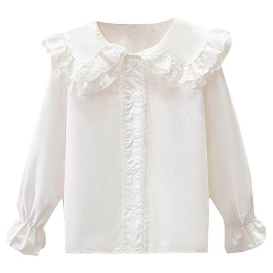 Girls pure cotton doll collar long-sleeved shirt Spring and Autumn 2025 new style medium and large children fashionable children's white performance top
