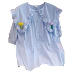 Plus size ຂອງແມ່ຍິງ doll collar shirts summer ນັກສຶກສາໃຫມ່ເສື້ອແຂນສັ້ນຄົນອັບເດດ: ແລະຫວານເສື້ອຂະຫນາດນ້ອຍ slimming tops