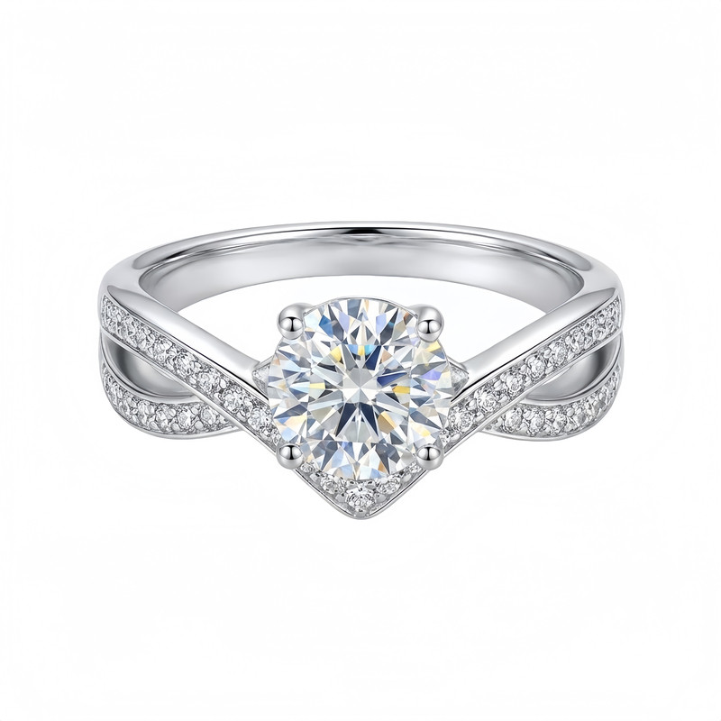 Leidy Haute Couture One Carat Moissanite S925 Silver Plated with Real Gold Love Wing Ring