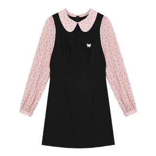 安妮不火娃娃领波点连衣裙女2025秋季新款微胖大码气质长袖连衣裙