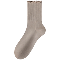 Fungus edge socks womens mid-calf socks summer thin pure cotton sweat-absorbent breathable pile socks spring and autumn white stockings