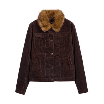 Desigual25 new autumn and winter two-color corduroy detachable fur collar long-sleeved jacket women's coat