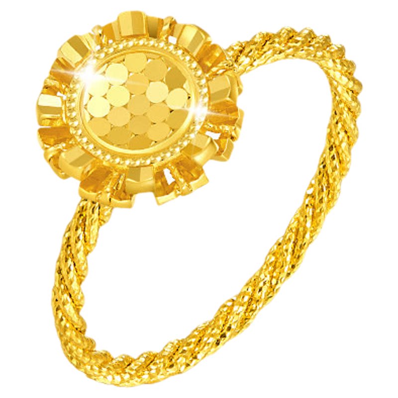 Golden Supreme Official Sunflower Gold Ring Double Layer Geometric Petals 5G Pure Gold Ring Birthday Gift Gold Ring