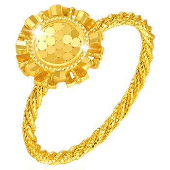 Golden supreme official sunflower gold ring double layer geometric petals 5g pure gold ring birthday gift gold ring